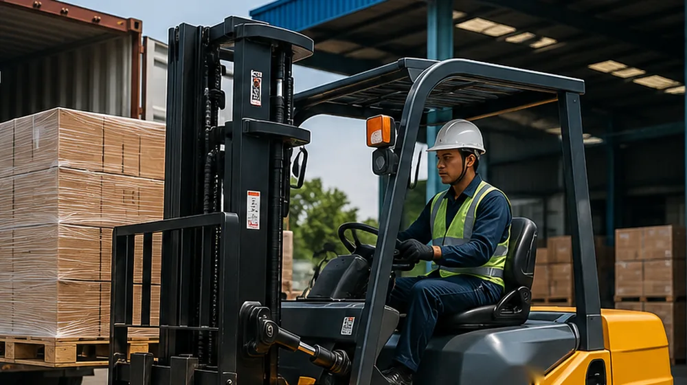 Forklift memindahkan pallet di area gudang Cikupa
